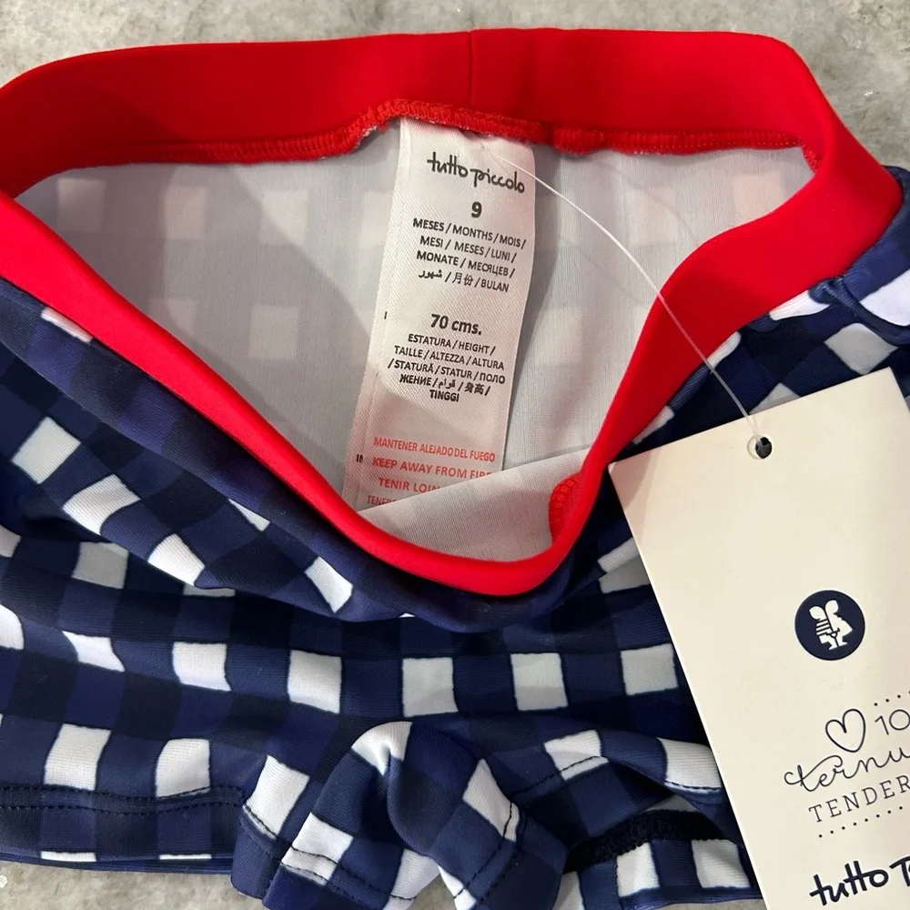 Kids Swim Trunks - Red and Blue Checkered